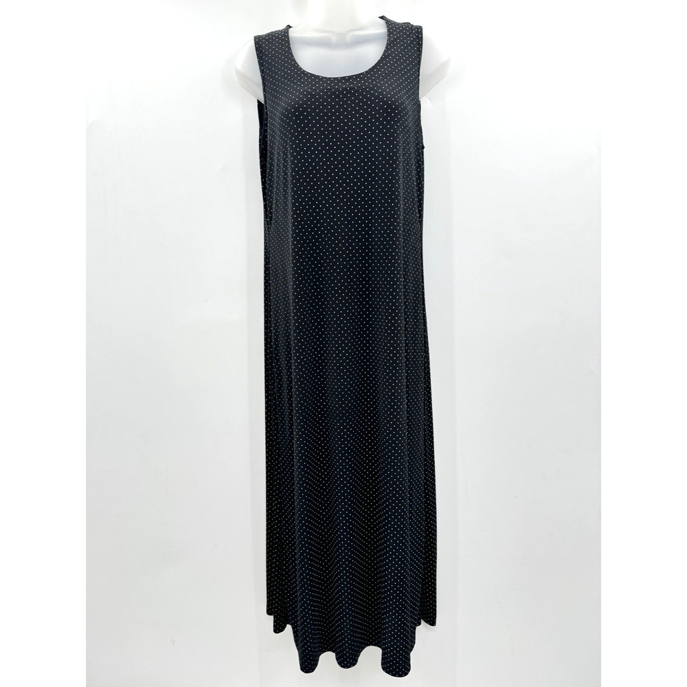 VTG Y2K White Stag Polka Dot Slinky Knit Tank Dress Sz M Black Old Money Office